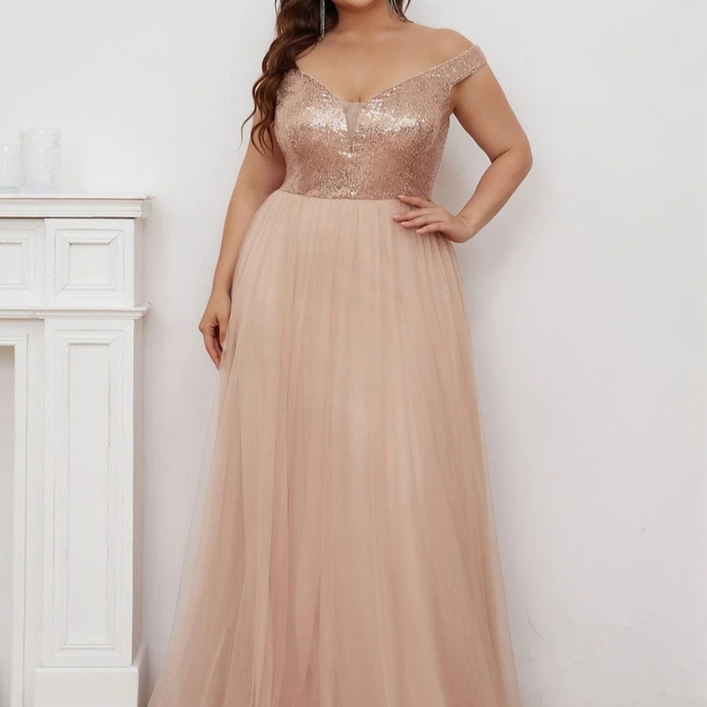 Ever Pretty Rose Gold Sequin Sweetheart Off Shoulder Gown